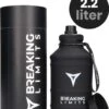 Breaking Limits Stalen Waterfles 2 Liter – Drinkfles – Gemaakt Van Roestvrij Staal – Grote Waterfles – Waterjug – Bidon 2 Liter – 2.2 Liter - Zwart