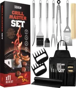 Squago BBQ Accesoires XXL Set Met Schort - Gereedschap - Gereedschapset Tang Borstel Mat