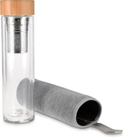 Navaris Glazen Theefles Met Filter - 500 Ml - Waterfles Van Glas - Dubbelwandige Drinkfles - Fles Met Bamboe Dop, Thee Infuser En Hoes -Barbecues Verkoopwinkel 1079x1200 1