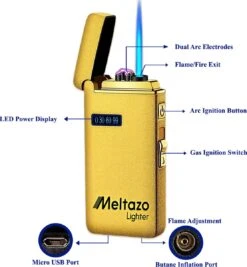 MELTAZO Elektrische Aansteker, Aansteker Gas, Electric Lighter, Gasaansteker Navulbaar, Elektronische Aansteker, Aansteker Plasma, Aansteker Vuurwerk, USB Aansteker Plasma, 2-in-1 Aansteker Voor Sigaretten Camping Kaarsen - 2023 Editie -Barbecues Verkoopwinkel 1111x1200