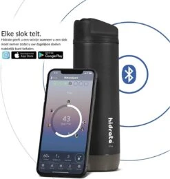 Hidrate Spark Straw Slimme Waterfles - Staal - 620ml - LED Verlichting - Zwart