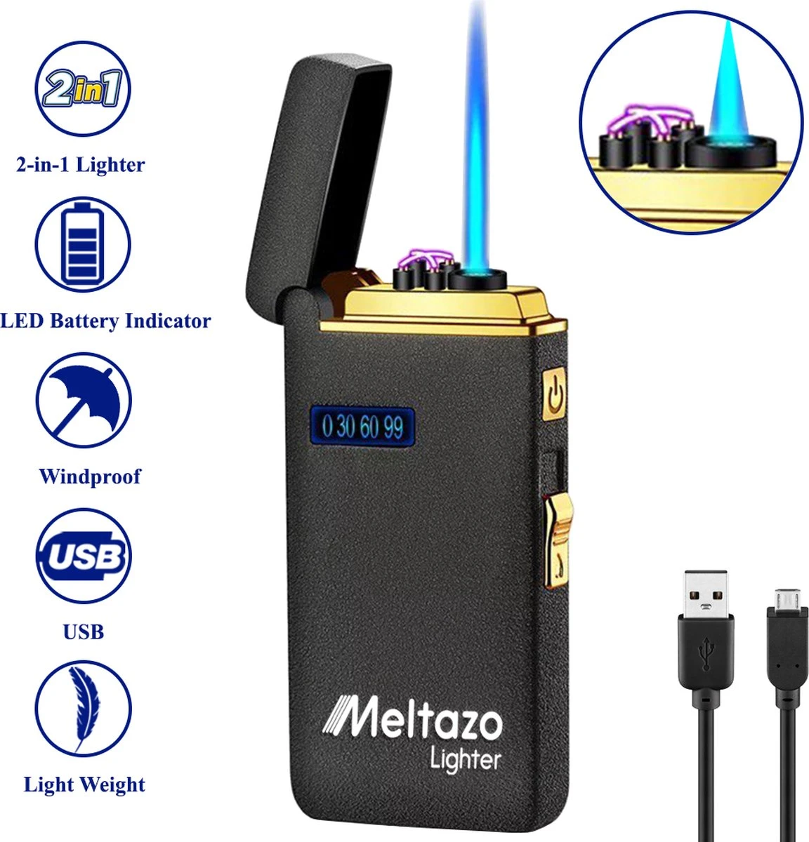 MELTAZO Elektrische Aansteker, Aansteker Gas, Electric Lighter, Gasaansteker Navulbaar, Elektronische Aansteker, Aansteker Plasma, Aansteker Vuurwerk, USB Aansteker Plasma, 2-in-1 Aansteker Voor Sigaretten Camping Kaarsen - 2023 Editie 2 MELTAZO Elektrische Aansteker, Aansteker Gas, Electric Lighter, Gasaansteker Navulbaar, Elektronische Aansteker, Aansteker Plasma, Aansteker Vuurwerk, USB Aansteker Plasma, 2-in-1 Aansteker Voor Sigaretten Camping Kaarsen - 2023 Editie - Afbeelding 2