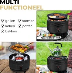 Ozocozy BBQ-ONE Houtskool Tafelbarbecue - Ø30 Cm- Zwart - Incl. Draagtas, Siliconen Bakkwast En RVS-Barbecuetang -Barbecues Verkoopwinkel 1193x1200