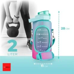 By Bresi - Waterfles 2 Liter MET Sleeve Groen/Paars - Gratis Armband - Waterfles Met Rietje -Drinkfles Met Rietje - Grote Waterfles - Bottle 2 Liter - Sportbidon - Sportfles Fitness - Waterkan - Gallon - Schenkfles - Waterflessen - Drinkbus -Barbecues Verkoopwinkel 1194x1200 4