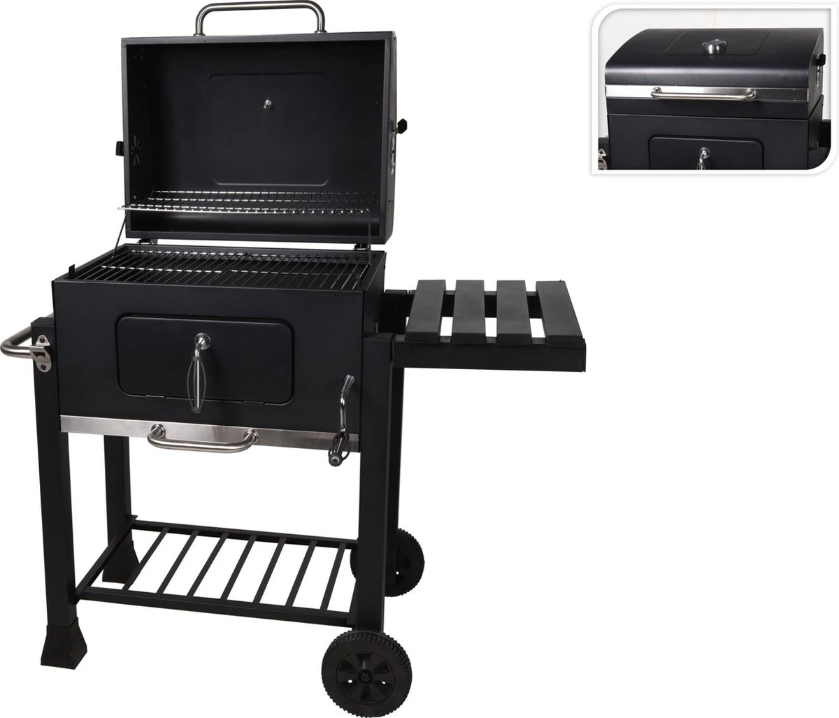 Houtskool BBQ Op Wielen + Tafel | Mat Zwart - X86000060 2 Houtskool BBQ Op Wielen + Tafel | Mat Zwart - X86000060 - Afbeelding 2
