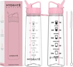 HYDRATE 900ml Drinkfles Met Tijdmarkeringen - Sport Waterfles Met Rietje, BPA-vrije Drinkfles Rietje Van Tritan Ideaal Voor Sportschool, Kantoor, Wandelen, Fitness, Sportfles (Zacht Roze) -Barbecues Verkoopwinkel 1200x1094 7
