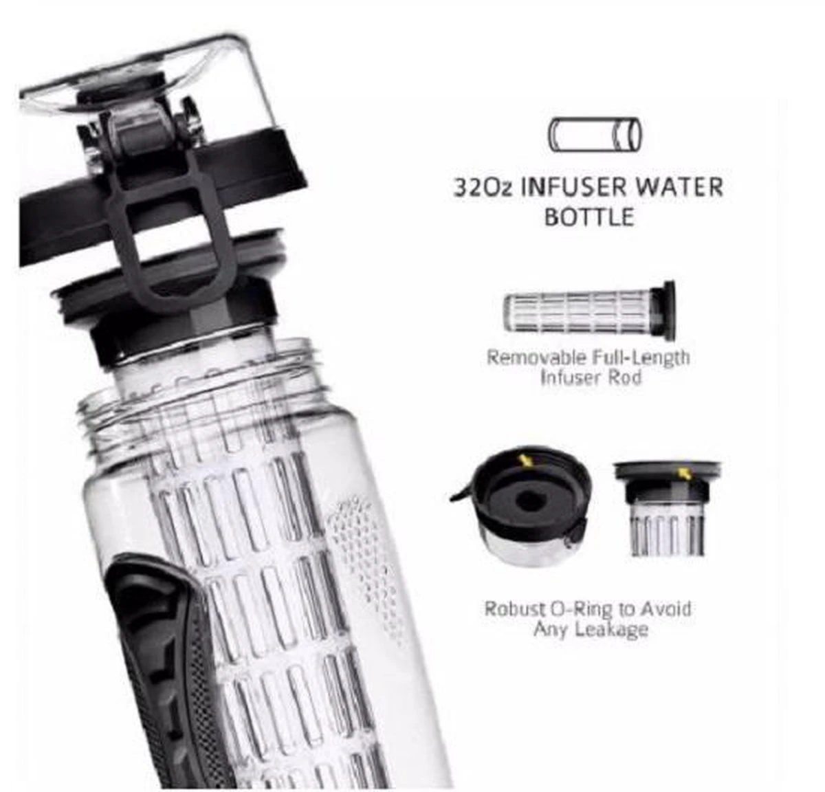 Merkloos Waterfles - Drinkfles - Waterfles Met Fruit Infuser – Zwart - 900ML 7 Merkloos Waterfles - Drinkfles - Waterfles Met Fruit Infuser – Zwart - 900ML - Afbeelding 7