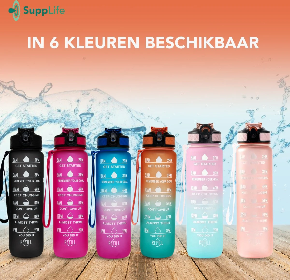 Supplife Motivatie Waterfles - 1 Liter Drinkfles - Waterfles Met Tijdmarkering - Met Rietje - Volwassenen - Kinderen - Pink Aqua - Inclusief Schoonmaakborstel 9 Supplife Motivatie Waterfles - 1 Liter Drinkfles - Waterfles Met Tijdmarkering - Met Rietje - Volwassenen - Kinderen - Pink Aqua - Inclusief Schoonmaakborstel - Afbeelding 9