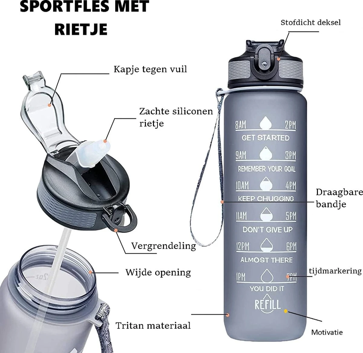 Merkloos Motivatie Waterfles Met Tijdmarkering | Sport Waterfles | Drinkfles Met Rietje | Tritan Waterfles | Lekvrije Sportfles | 1 Liter Waterfles | Motivatie Waterflessen | Motiverende Drinkfles | Drinkflessen | BPA Vrij | Cadeau | Zwart 2 Merkloos Motivatie Waterfles Met Tijdmarkering | Sport Waterfles | Drinkfles Met Rietje | Tritan Waterfles | Lekvrije Sportfles | 1 Liter Waterfles | Motivatie Waterflessen | Motiverende Drinkfles | Drinkflessen | BPA Vrij | Cadeau | Zwart - Afbeelding 2