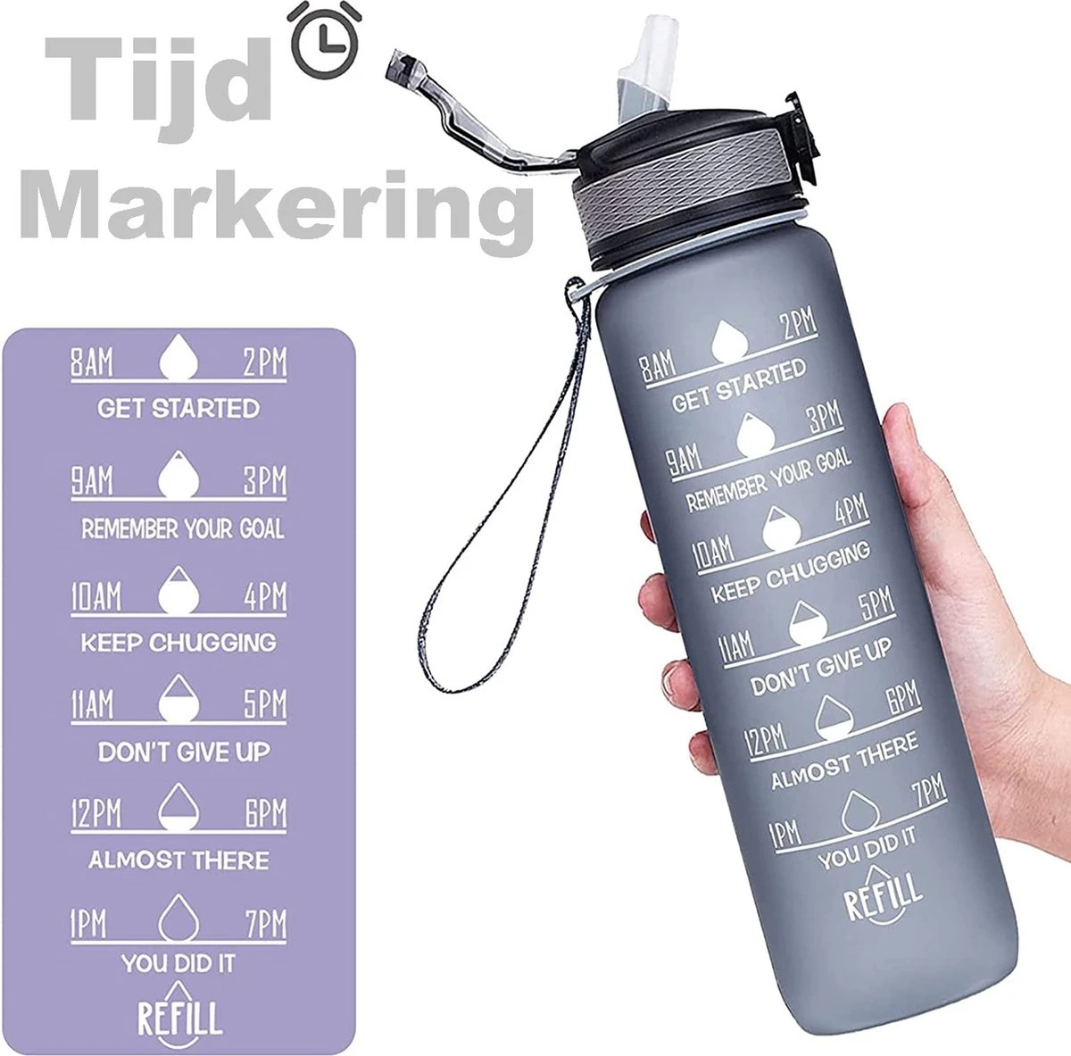 Merkloos Motivatie Waterfles Met Tijdmarkering | Sport Waterfles | Drinkfles Met Rietje | Tritan Waterfles | Lekvrije Sportfles | 1 Liter Waterfles | Motivatie Waterflessen | Motiverende Drinkfles | Drinkflessen | BPA Vrij | Cadeau | Zwart 4 Merkloos Motivatie Waterfles Met Tijdmarkering | Sport Waterfles | Drinkfles Met Rietje | Tritan Waterfles | Lekvrije Sportfles | 1 Liter Waterfles | Motivatie Waterflessen | Motiverende Drinkfles | Drinkflessen | BPA Vrij | Cadeau | Zwart - Afbeelding 4