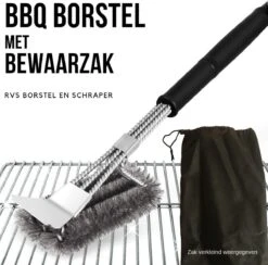 Gohh BBQ Borstel Met Schraper - Schoonmaakborstel - Barbecue Krabber Met Handige Bewaarzak 2 In 1