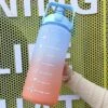 Drinkfles-2L Grote Capaciteit Waterfles Stro Cup Hoge Temperatuur Plastic Water Cup Tijd Schaal Frosted Outdoor Sport Student Paar Cup