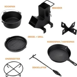 Dutch Mountains Gietijzeren Pannenset 7-delig - Dutch Oven – Braadpan - Grillpan - Hapjespan - Kookset In Houten Transportkist - Deksellifter - Brander -Barbecues Verkoopwinkel 1200x1197 8