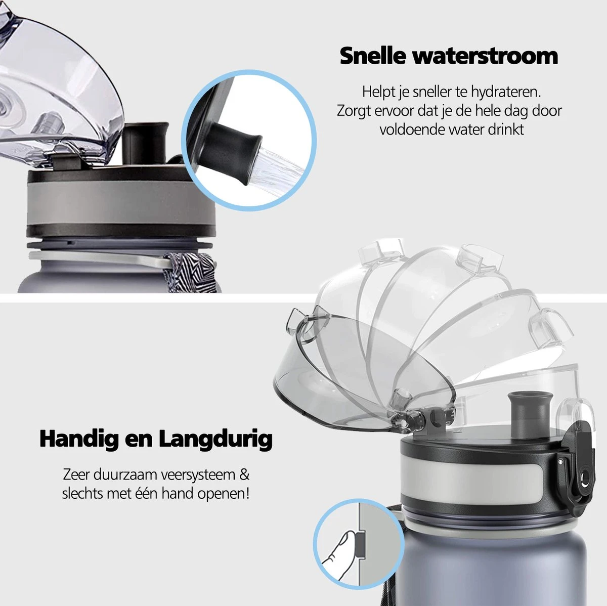 Swilix ® Drinkfles - 1 Liter - Waterfles Met Tijdmarkering - Grijs - 2022 Model 2 Swilix ® Drinkfles - 1 Liter - Waterfles Met Tijdmarkering - Grijs - 2022 Model - Afbeelding 2