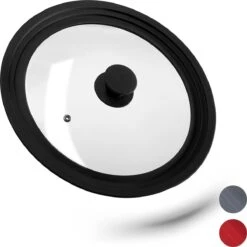 Relaxdays Glazen Deksel - 26-30 Cm - Voor Pannen - Pannendeksel - Universeel - Siliconen - Zwart
