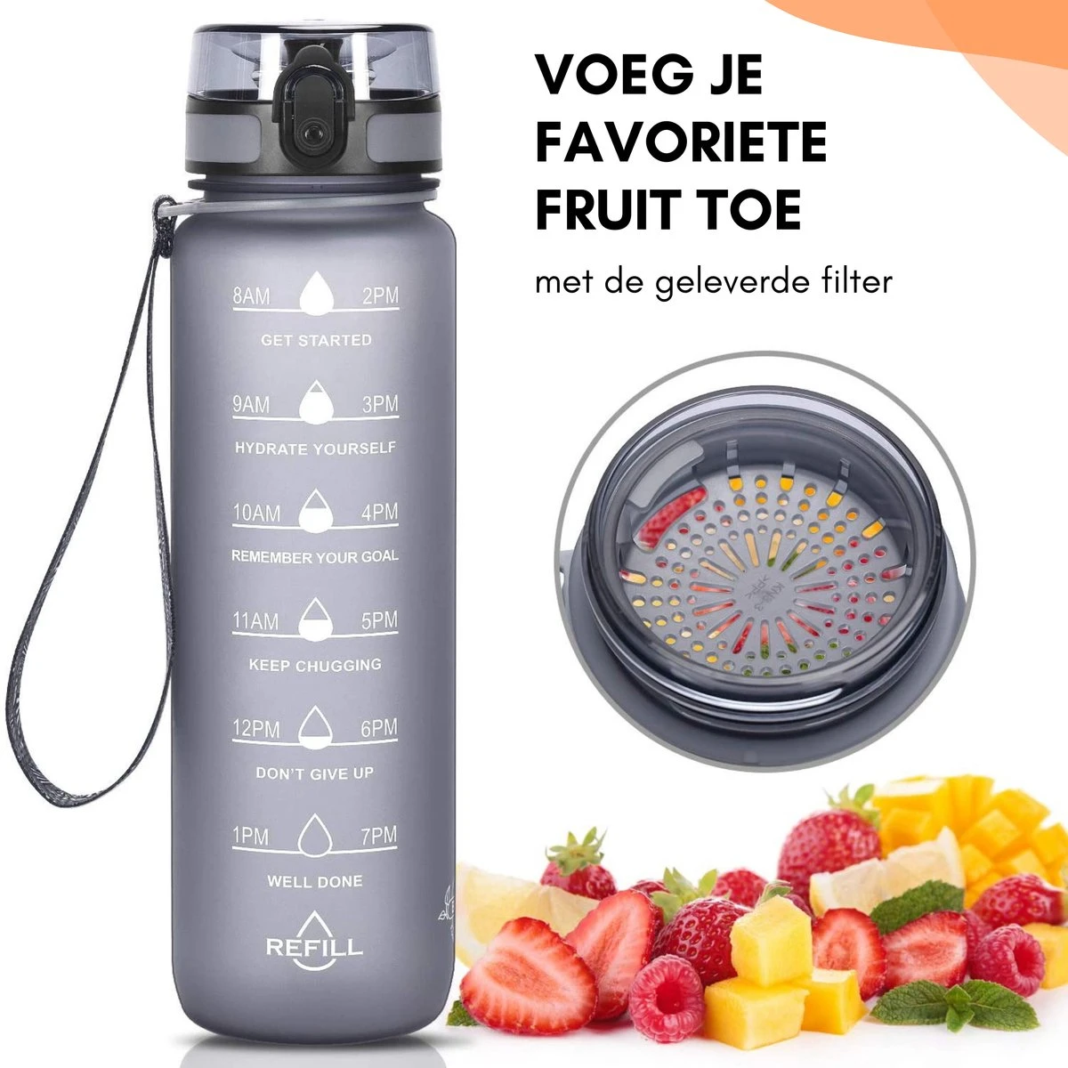 LaCardia Motivatie Waterfles Grijs - 1 Liter Drinkfles - Waterfles Met Tijdmarkering - Grijs 4 LaCardia Motivatie Waterfles Grijs - 1 Liter Drinkfles - Waterfles Met Tijdmarkering - Grijs - Afbeelding 4