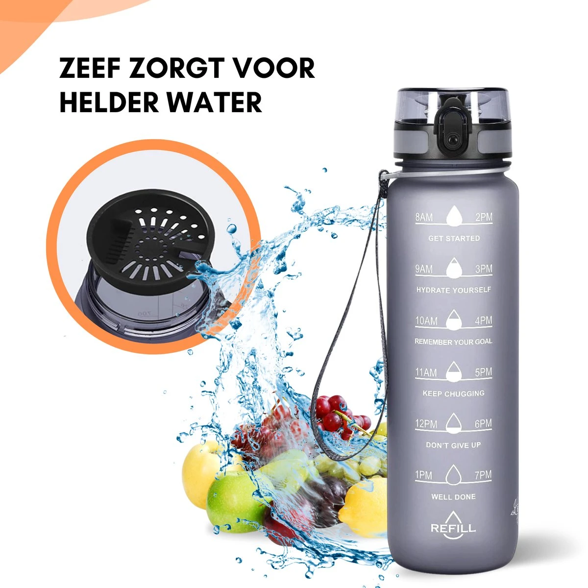 LaCardia Motivatie Waterfles Grijs - 1 Liter Drinkfles - Waterfles Met Tijdmarkering - Grijs 5 LaCardia Motivatie Waterfles Grijs - 1 Liter Drinkfles - Waterfles Met Tijdmarkering - Grijs - Afbeelding 5