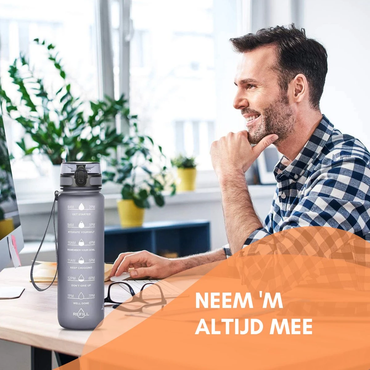 LaCardia Motivatie Waterfles Grijs - 1 Liter Drinkfles - Waterfles Met Tijdmarkering - Grijs 7 LaCardia Motivatie Waterfles Grijs - 1 Liter Drinkfles - Waterfles Met Tijdmarkering - Grijs - Afbeelding 7