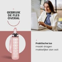 Lacardia Nederlandse Motivatie Waterfles Rosé Goud 'Nederlandse Tekst' - Drinkfles Met Rietje - Waterfles 1 Liter - Waterfles Met Tijdmarkering -Barbecues Verkoopwinkel 1200x1200 1107