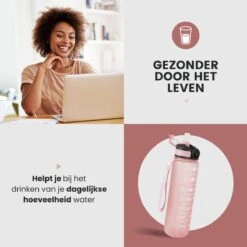 Lacardia Nederlandse Motivatie Waterfles Rosé Goud 'Nederlandse Tekst' - Drinkfles Met Rietje - Waterfles 1 Liter - Waterfles Met Tijdmarkering -Barbecues Verkoopwinkel 1200x1200 1108