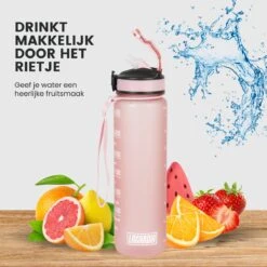 Lacardia Nederlandse Motivatie Waterfles Rosé Goud 'Nederlandse Tekst' - Drinkfles Met Rietje - Waterfles 1 Liter - Waterfles Met Tijdmarkering -Barbecues Verkoopwinkel 1200x1200 1109