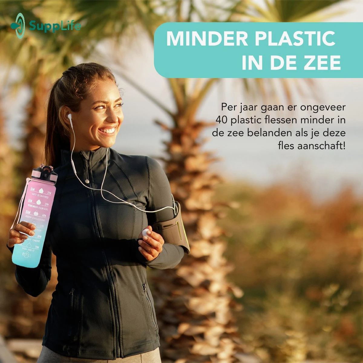 Supplife Motivatie Waterfles - 1 Liter Drinkfles - Waterfles Met Tijdmarkering - Met Rietje - Volwassenen - Kinderen - Pink Aqua - Inclusief Schoonmaakborstel 3 Supplife Motivatie Waterfles - 1 Liter Drinkfles - Waterfles Met Tijdmarkering - Met Rietje - Volwassenen - Kinderen - Pink Aqua - Inclusief Schoonmaakborstel - Afbeelding 3