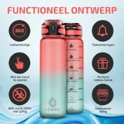 Lekro Waterfles Met Tijdmarkeringen - Motiverende Drinkfles Met Fruitfilter En Shake Bal/Shaker - 1 Liter - BPA Vrij - Roze/Blauw -Barbecues Verkoopwinkel 1200x1200 1204