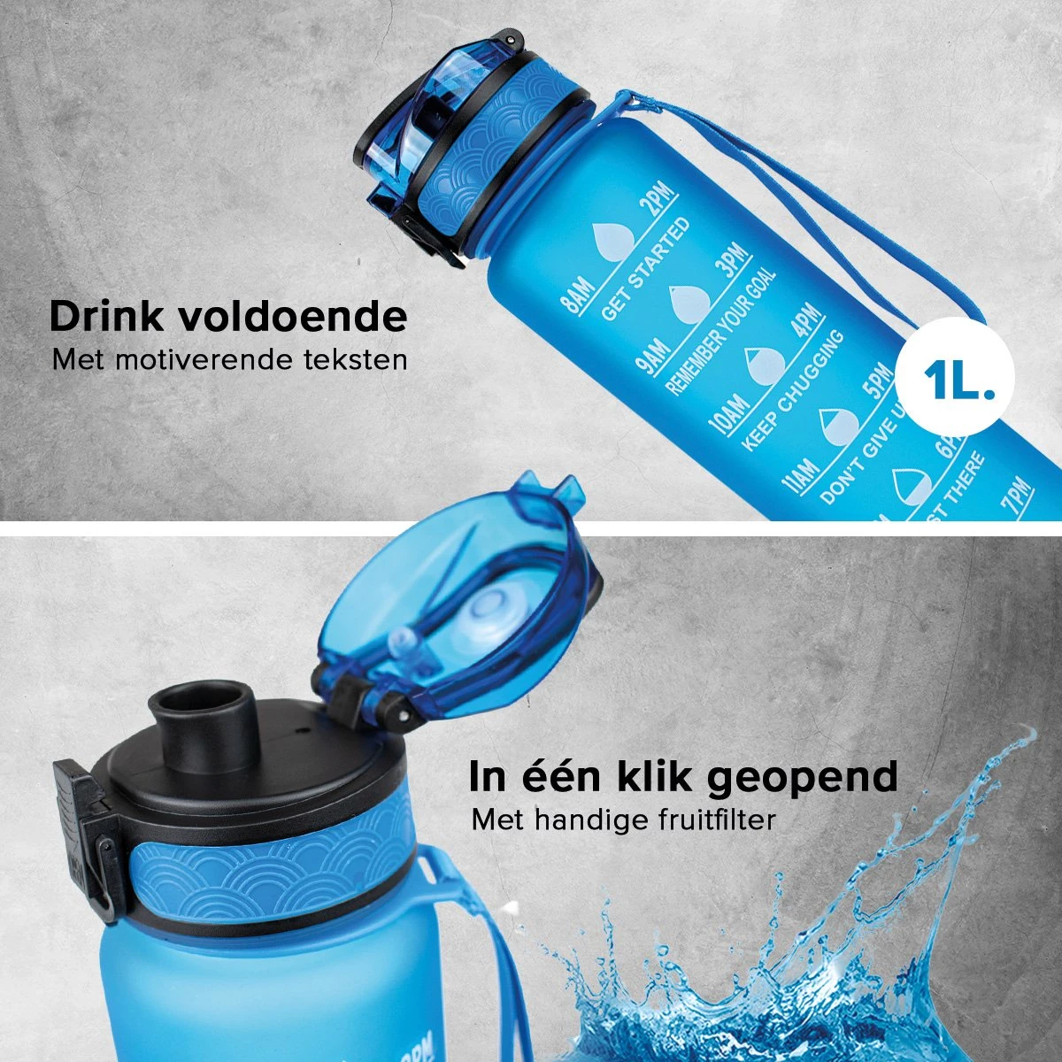 Nimma® Motivatie Waterfles - 1 Liter Drinkfles - Met Tijdmarkeringen En Fruitfilter - Blauw 5 Nimma® Motivatie Waterfles - 1 Liter Drinkfles - Met Tijdmarkeringen En Fruitfilter - Blauw - Afbeelding 5