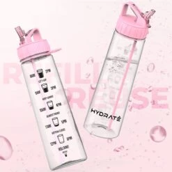 HYDRATE 900ml Drinkfles Met Tijdmarkeringen - Sport Waterfles Met Rietje, BPA-vrije Drinkfles Rietje Van Tritan Ideaal Voor Sportschool, Kantoor, Wandelen, Fitness, Sportfles (Zacht Roze) -Barbecues Verkoopwinkel 1200x1200 1292