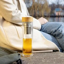Navaris Glazen Theefles Met Filter - 500 Ml - Waterfles Van Glas - Dubbelwandige Drinkfles - Fles Met Bamboe Dop, Thee Infuser En Hoes -Barbecues Verkoopwinkel 1200x1200 1340
