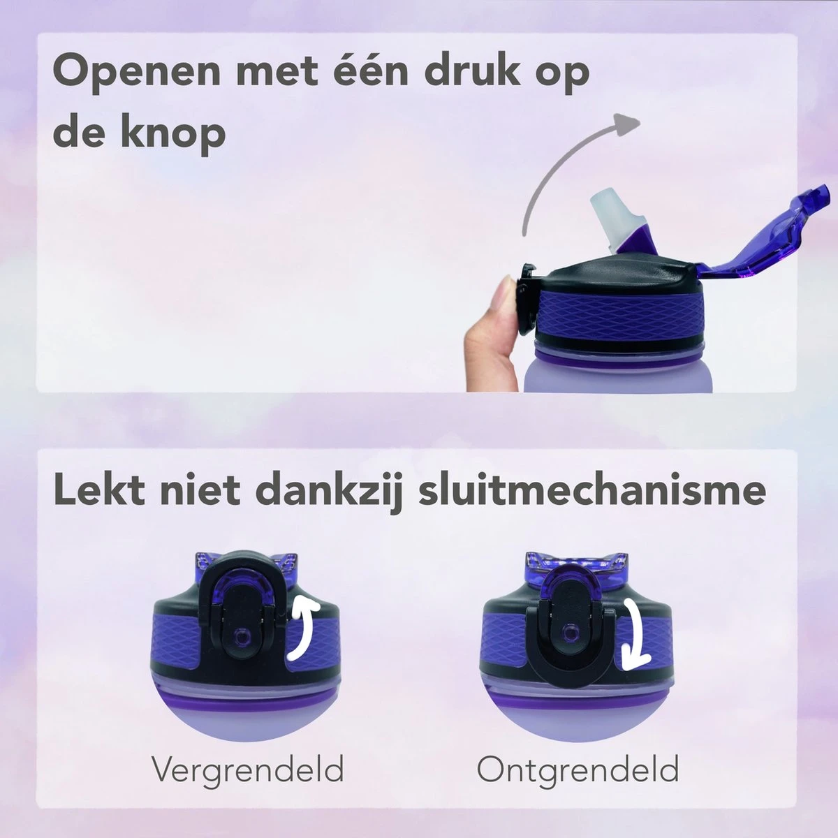 Seniq Motivatie Waterfles - 1 Liter - Drinkfles Met Tijdmarkering - Rietje - Paars Oranje 2 Seniq Motivatie Waterfles - 1 Liter - Drinkfles Met Tijdmarkering - Rietje - Paars Oranje - Afbeelding 2