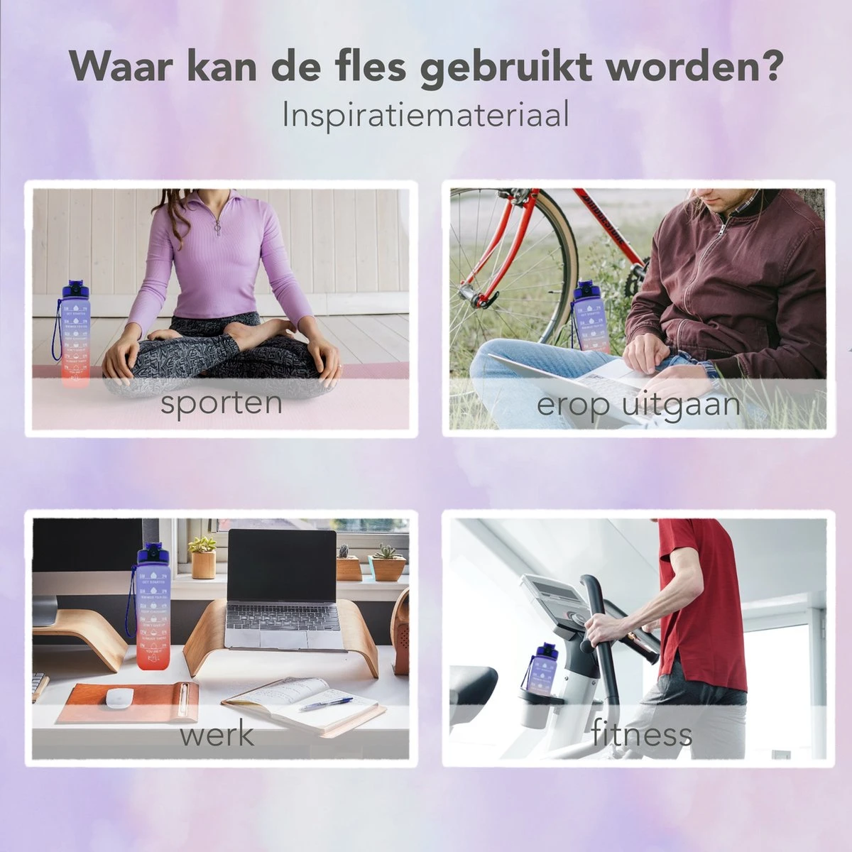 Seniq Motivatie Waterfles - 1 Liter - Drinkfles Met Tijdmarkering - Rietje - Paars Oranje 5 Seniq Motivatie Waterfles - 1 Liter - Drinkfles Met Tijdmarkering - Rietje - Paars Oranje - Afbeelding 5