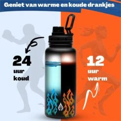 Waterfles 1 Liter Multifunctioneel Met Rietje - Drinkfles Volwassenen – Met 3 Doppen – RVS – 24uur Koud/12 Uur Warm - Zwart -Barbecues Verkoopwinkel 1200x1200 1358