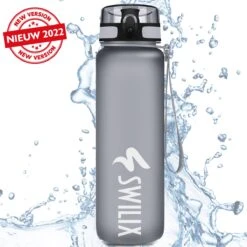 Swilix ® Drinkfles - 1 Liter - Waterfles Met Tijdmarkering - Grijs - 2022 Model