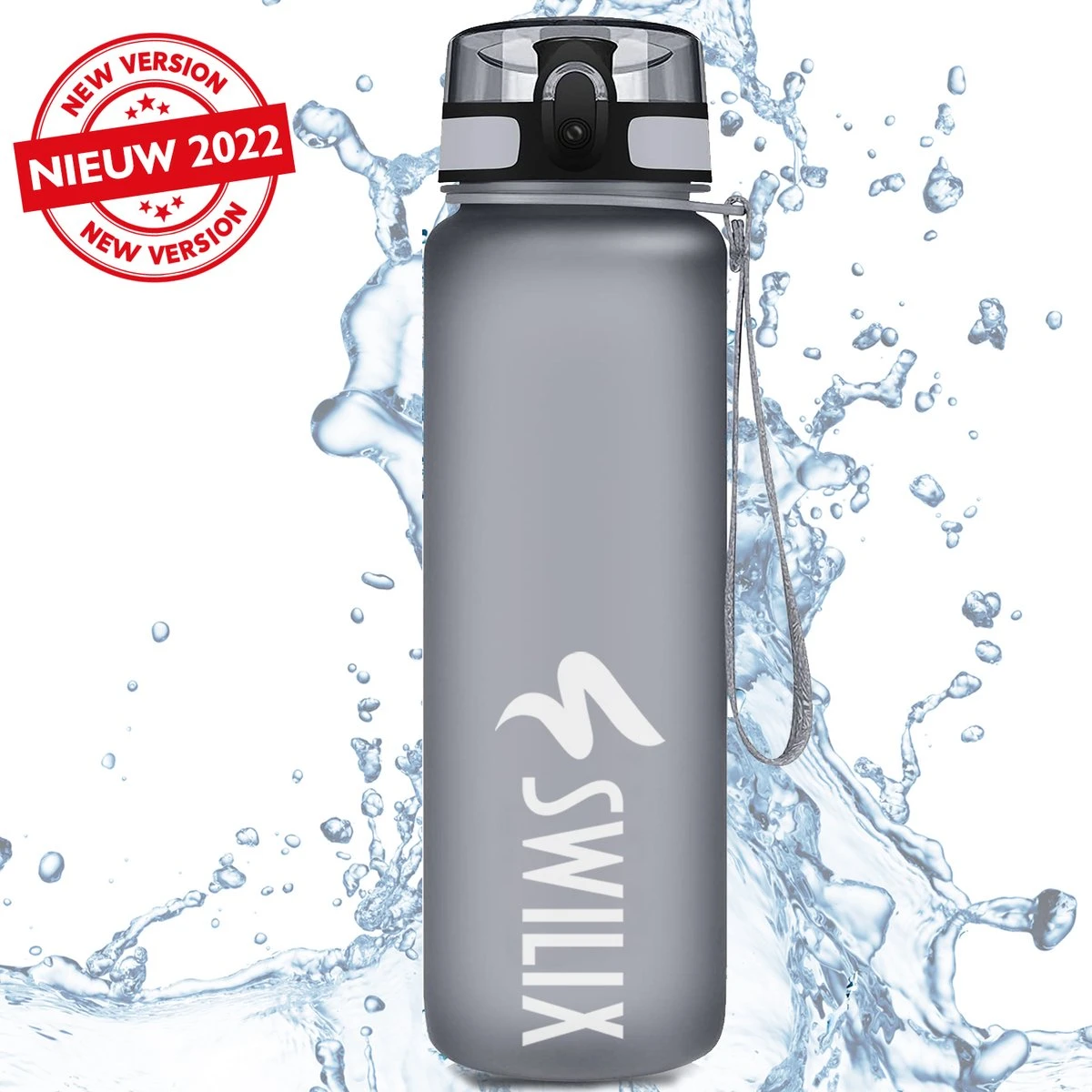Swilix ® Drinkfles - 1 Liter - Waterfles Met Tijdmarkering - Grijs - 2022 Model 1 Swilix ® Drinkfles - 1 Liter - Waterfles Met Tijdmarkering - Grijs - 2022 Model
