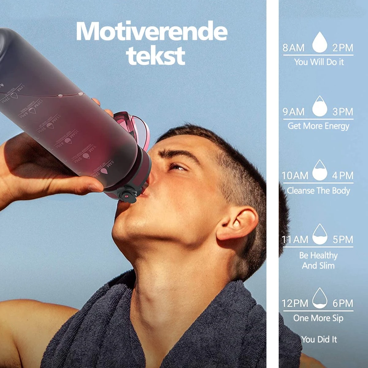 Swilix ® Drinkfles - 1 Liter - Waterfles Met Tijdmarkering - Grijs - 2022 Model 5 Swilix ® Drinkfles - 1 Liter - Waterfles Met Tijdmarkering - Grijs - 2022 Model - Afbeelding 5