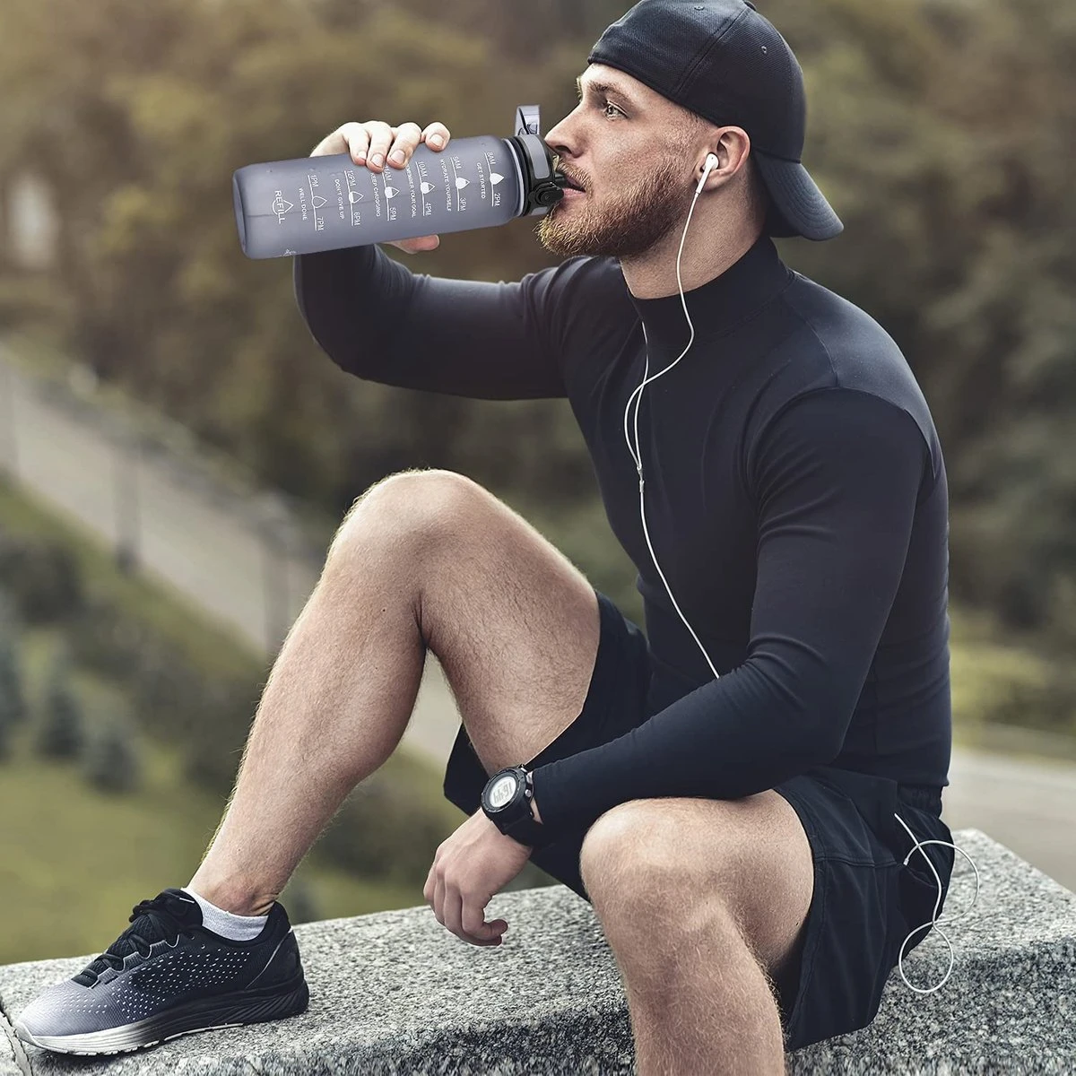 Swilix ® Drinkfles - 1 Liter - Waterfles Met Tijdmarkering - Grijs - 2022 Model 6 Swilix ® Drinkfles - 1 Liter - Waterfles Met Tijdmarkering - Grijs - 2022 Model - Afbeelding 6