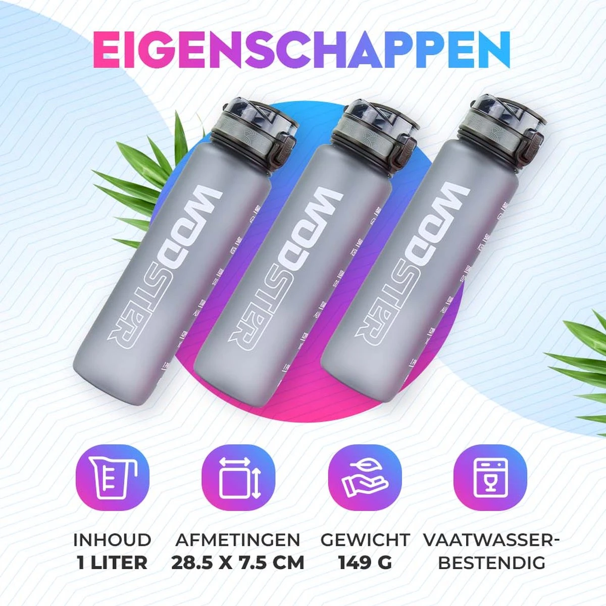 WODster Drinkfles Voor Kinderen En Volwassenen - 1 Liter - Waterfles Met Tijdmarkeringen En Fruit Filter - Bidon BPA Vrij - Grijs 7 WODster Drinkfles Voor Kinderen En Volwassenen - 1 Liter - Waterfles Met Tijdmarkeringen En Fruit Filter - Bidon BPA Vrij - Grijs - Afbeelding 7