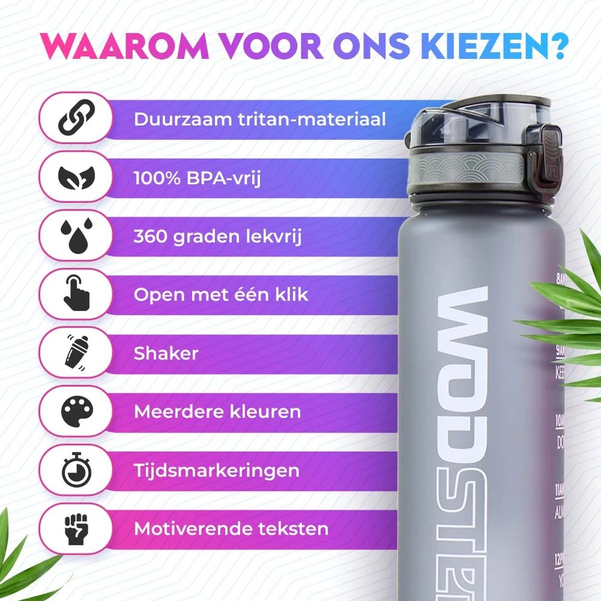 WODster Drinkfles Voor Kinderen En Volwassenen - 1 Liter - Waterfles Met Tijdmarkeringen En Fruit Filter - Bidon BPA Vrij - Grijs 8 WODster Drinkfles Voor Kinderen En Volwassenen - 1 Liter - Waterfles Met Tijdmarkeringen En Fruit Filter - Bidon BPA Vrij - Grijs - Afbeelding 8
