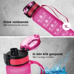 Nimma® Motivatie Waterfles - 1 Liter Drinkfles - Met Tijdmarkeringen En Fruitfilter - Roze -Barbecues Verkoopwinkel 1200x1200 1412
