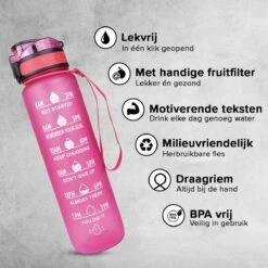 Nimma® Motivatie Waterfles - 1 Liter Drinkfles - Met Tijdmarkeringen En Fruitfilter - Roze -Barbecues Verkoopwinkel 1200x1200 1413