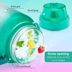 FLOOQ - Waterfles - Motivatie Waterfles - Drinkfles Met Tijdsmarketing - Bidon - Sportdrankfles - Grote Waterfles - Met Rietje - 2 Liter - Goud/Roze -Barbecues Verkoopwinkel 1200x1200 1448