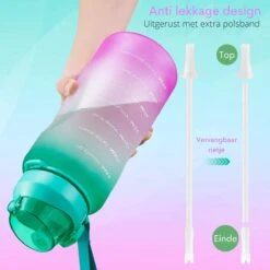 FLOOQ - Waterfles - Motivatie Waterfles - Drinkfles Met Tijdsmarketing - Bidon - Sportdrankfles - Grote Waterfles - Met Rietje - 2 Liter - Goud/Roze -Barbecues Verkoopwinkel 1200x1200 1451