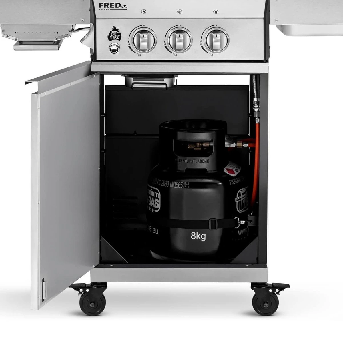 Burnhard Gas BBQ FRED JR. Deluxe - 2 Branders - Incl. Keramische Infraroodbrander & Afdekhoes - Deluxe 7 Burnhard Gas BBQ FRED JR. Deluxe - 2 Branders - Incl. Keramische Infraroodbrander & Afdekhoes - Deluxe - Afbeelding 7