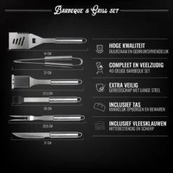 Mountain Jack® 40-Delige Luxe BBQ Grill Accessoires Set In Roestvrij Staal – Barbecue Gereedschap – Tangenset, Vlees Thermometer, Vleestang, Borstel, Spiezen, Vleesmes, Vleesvork -Barbecues Verkoopwinkel 1200x1200 609