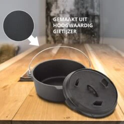 Dutch Mountains Gietijzeren Pannenset 7-delig - Dutch Oven – Braadpan - Grillpan - Hapjespan - Kookset In Houten Transportkist - Deksellifter - Brander -Barbecues Verkoopwinkel 1200x1200 757