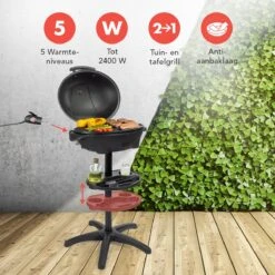 KitchenBrothers Elektrische BBQ - Met Grillplaat - Anti-aanbaklaag - Incl. Plank/Houders - Grilloppervlak 46,5x33,8cm - Tot 300°C - 2400W - Zwart -Barbecues Verkoopwinkel 1200x1200 96