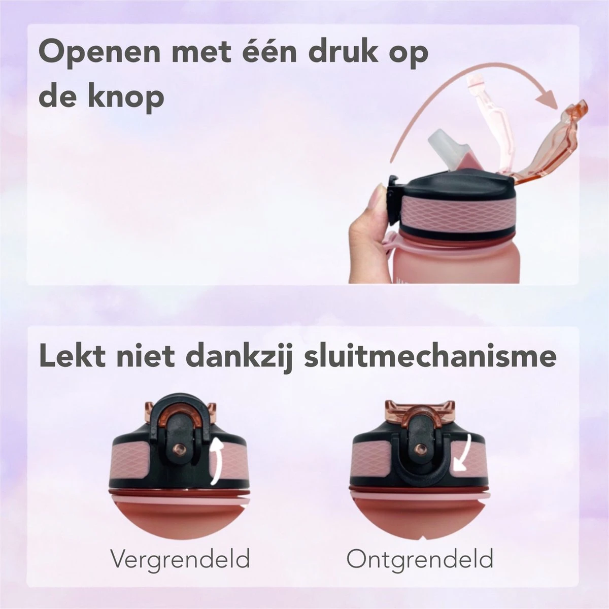 Seniq Motivatie Waterfles - 1 Liter - Drinkfles Met Tijdmarkering - Rietje - Roze 4 Seniq Motivatie Waterfles - 1 Liter - Drinkfles Met Tijdmarkering - Rietje - Roze - Afbeelding 4