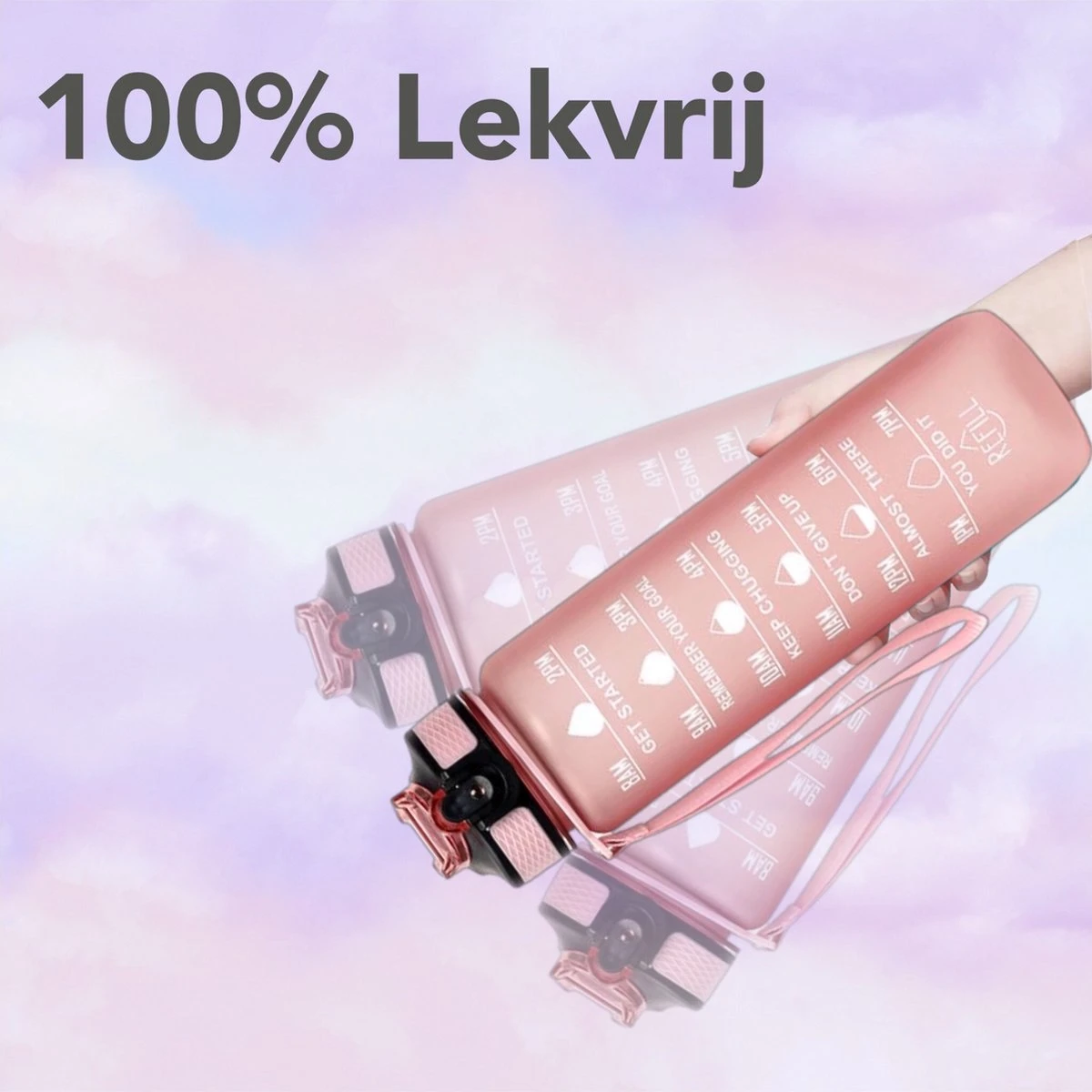 Seniq Motivatie Waterfles - 1 Liter - Drinkfles Met Tijdmarkering - Rietje - Roze 6 Seniq Motivatie Waterfles - 1 Liter - Drinkfles Met Tijdmarkering - Rietje - Roze - Afbeelding 6