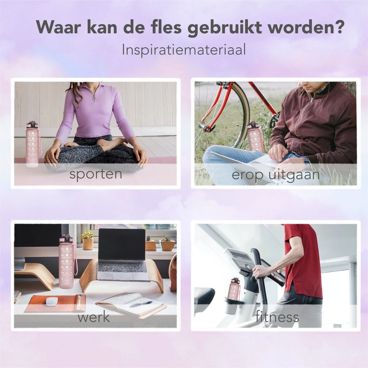 Seniq Motivatie Waterfles - 1 Liter - Drinkfles Met Tijdmarkering - Rietje - Roze 8 Seniq Motivatie Waterfles - 1 Liter - Drinkfles Met Tijdmarkering - Rietje - Roze - Afbeelding 8